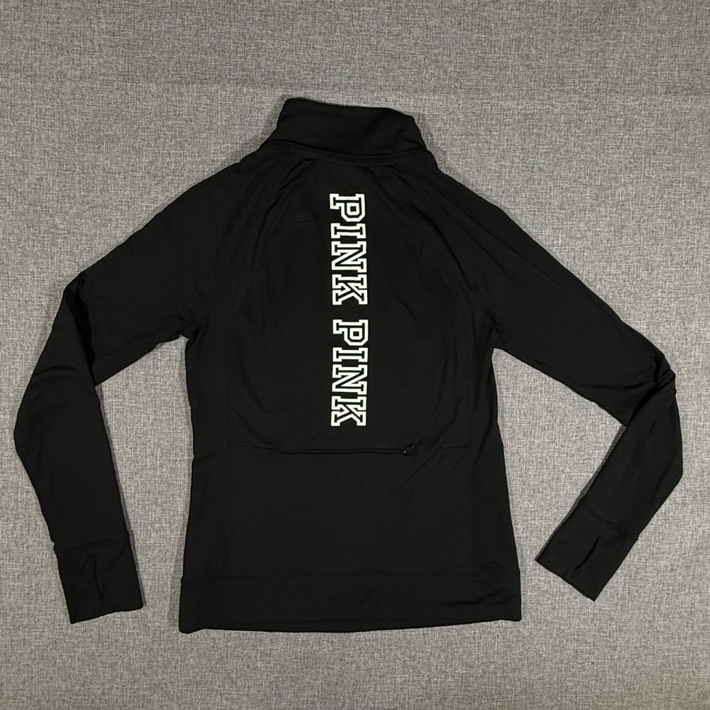 Pink Victoria's Secret Quarter Zip Pullover Womens Small Black Active Sporty